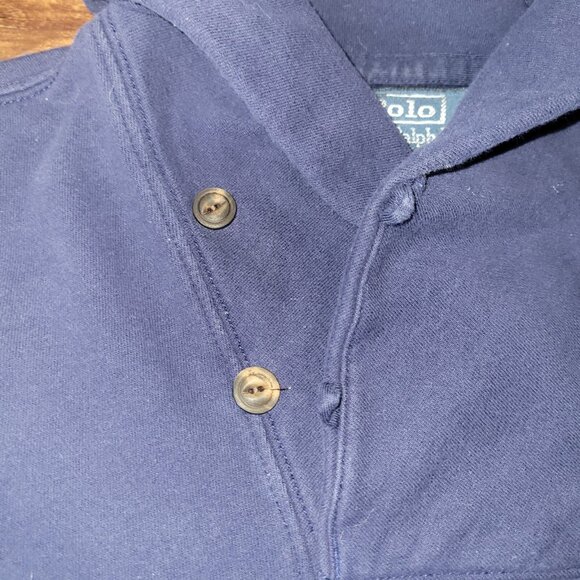 Polo Ralph Lauren Sweater Mens XL Navy Blue LS Shawl Collar Pullover FLAW - Picture 13 of 16